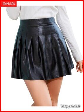 Faux Leather Pleated High Waisted Mini Skirt